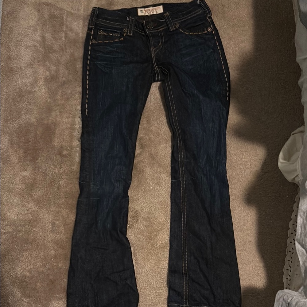 Blue Flare Wide Leg Jeans with Subtle Fading